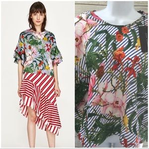 Zara Woman Tropical Print Blouse Size Large NWT!!